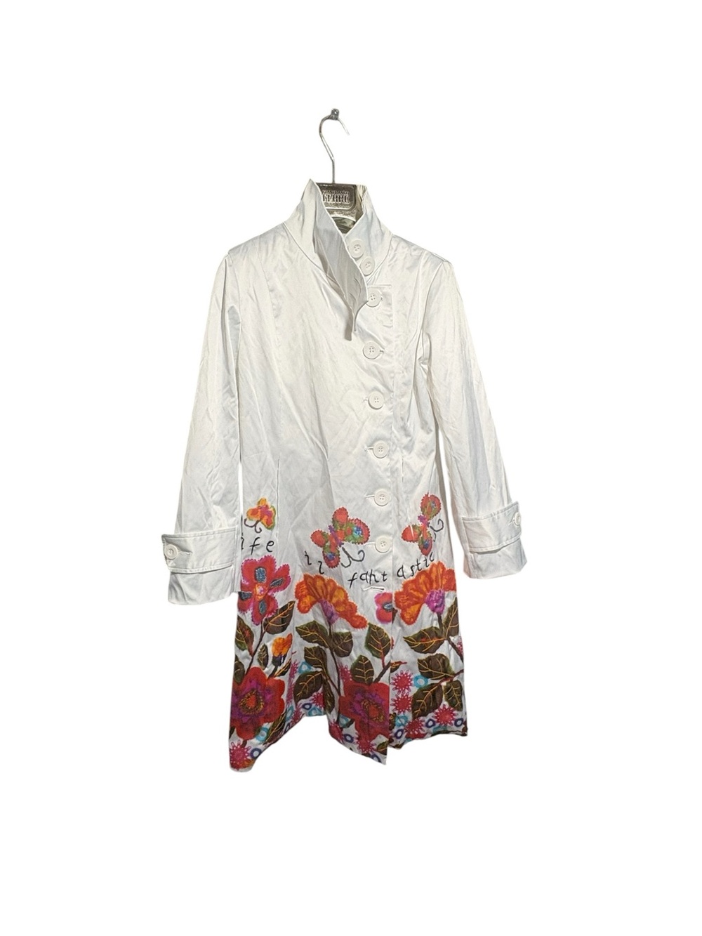 Desigual White Floral Embroidered Coat